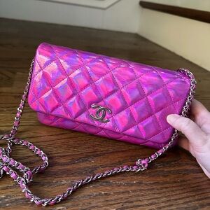 CHANEL Iridescent Pink Clutch on Chain - Like New 24C collection